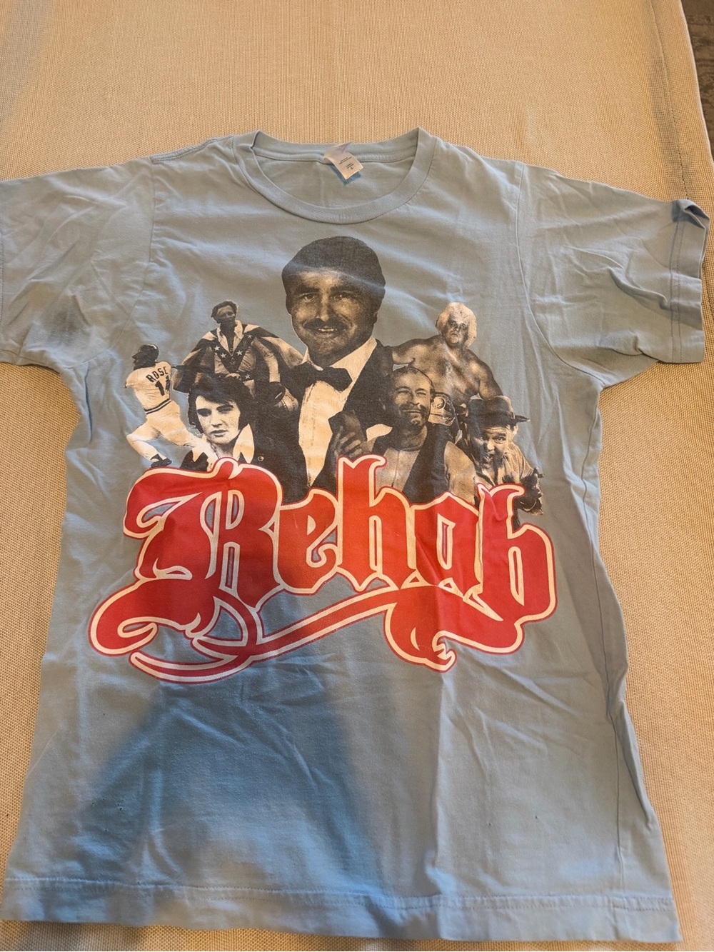 Anvil Light Blue Short-Sleeve Tee with Red 'Rehab' Graphic
